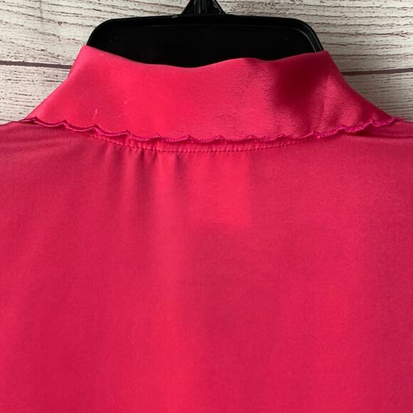 Vintage La Blouse Pink Silky Blouse Button Up Short Sleeves Shoulder Pads 12 - Picture 6 of 11